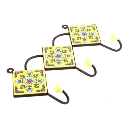 Yellow Turquoise Floral Tiles Hook